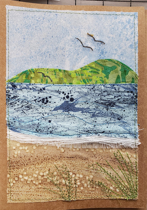 Janet H : One of about 15 cards I made with fabric.